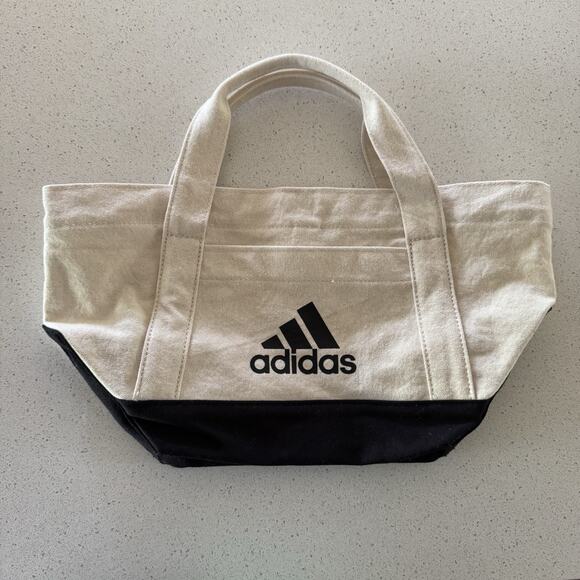 2 Pieces Adidas Mini Canvas Tote Bags Navy & Black & White - Picture 2 of 7